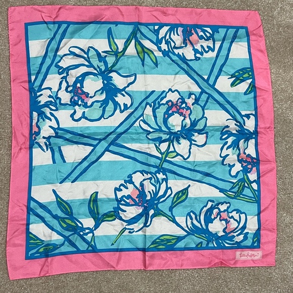 Lilly Pulitzer Vibrant Pink and Blue Handkerchief or Scarf - Picture 2 of 6